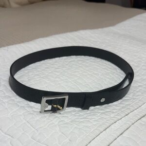 rag & bone Black Leather Belt with Silver Buckle